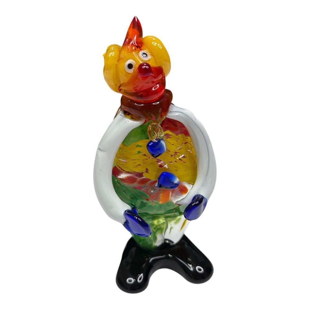 Vintage Murano Hand Blown Art Glass Clown Round Belly Figurine 6-1/4"